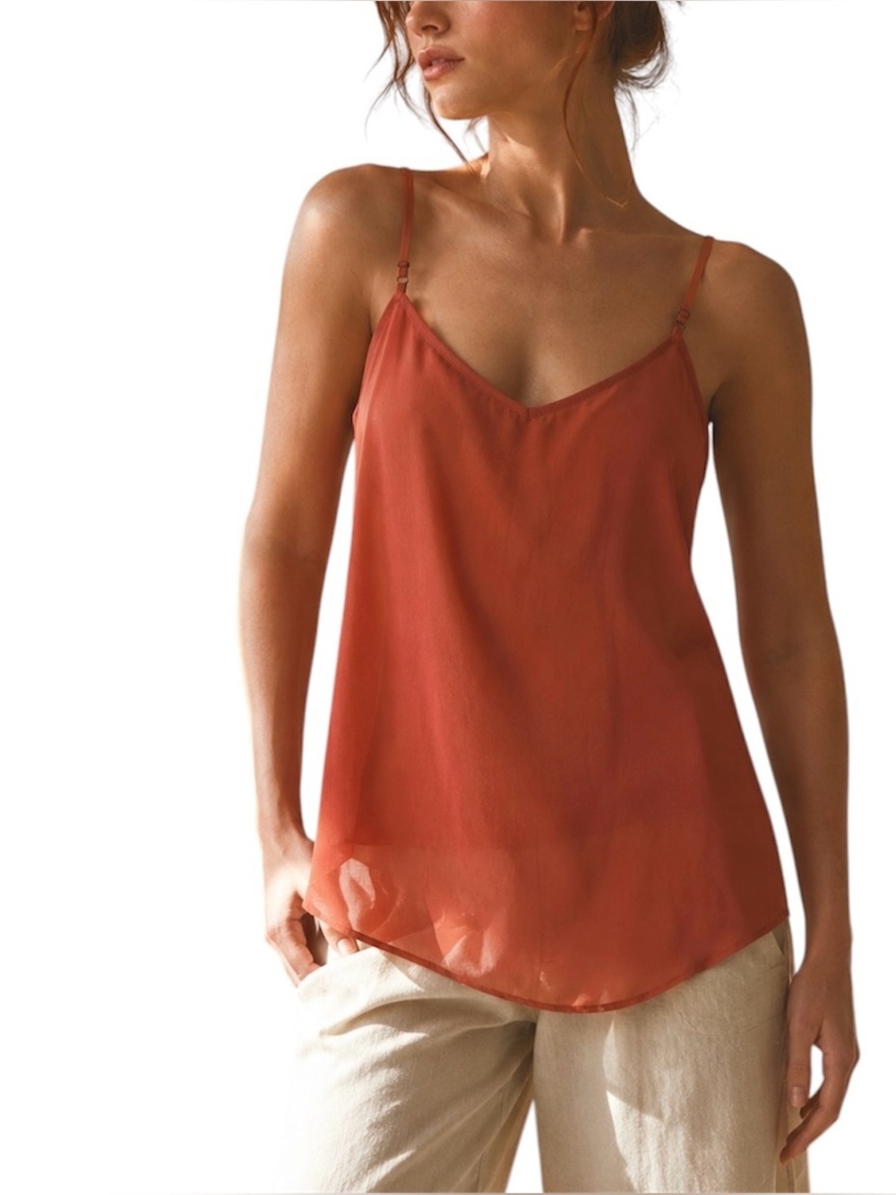 Knox Rose Gauzy Camisole Longline Tank Coral Boho Size Large